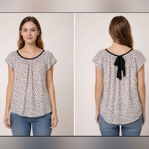 LC Lauren Conrad Black and Cream Dotted Blouse